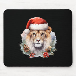 Lion with Christmas Hat South Africa Safari Animal Mousepad