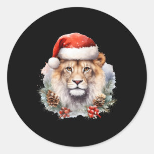 Lion with Christmas Hat South Africa Safari Animal Runder Aufkleber