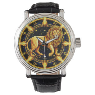 Lion Zodiac Symbol über Celestial Starry Backgroun Armbanduhr