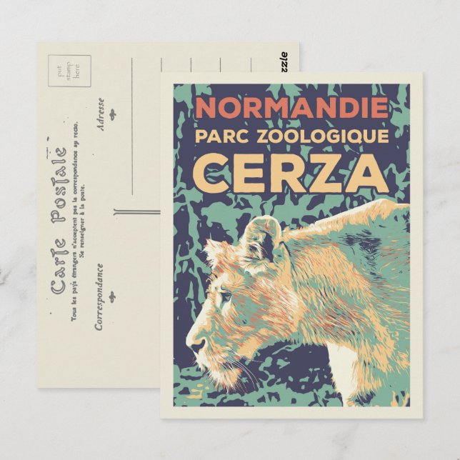 Lioness, Cerza Zoological park in Normandie Frankr Postkarte (Vorne/Hinten)