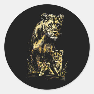 Lioness Cubs Jagdteam Lion Wildlife Sketch Runder Aufkleber