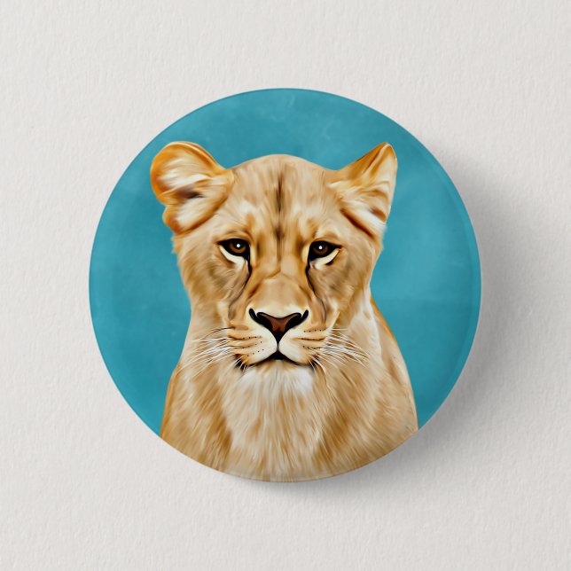 Lioness Portrait Malerei Wildes Leben Liebhaber Ge Button (Vorderseite)