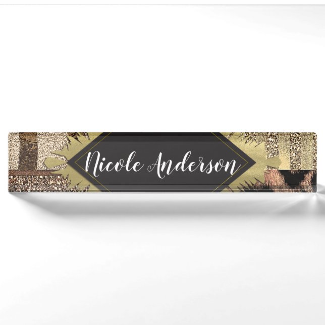 Lioness Safari Chic Dschungel Glam Moderner Trend Namensplakette (Vorderseite)