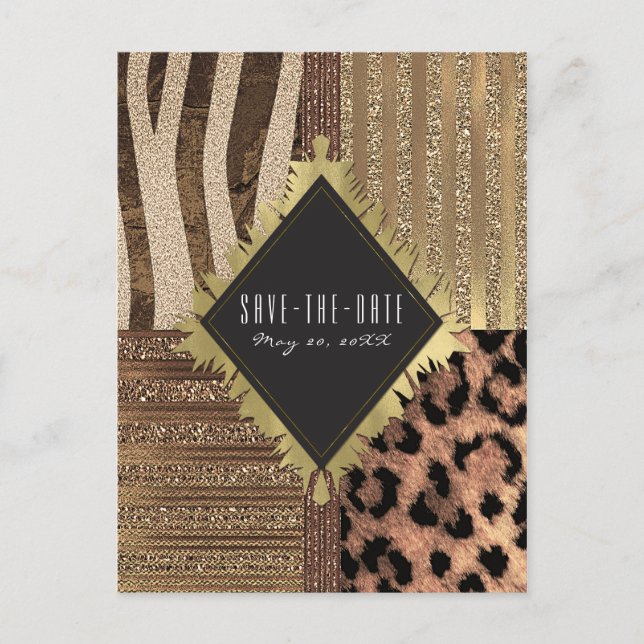Lioness Safari Jungle Glam Modern Save the Date Ankündigungspostkarte (Vorderseite)