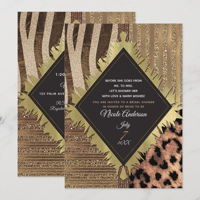 Lioness Safari Jungle Glam Modernes Brautparty Einladung (Vorne/Hinten)