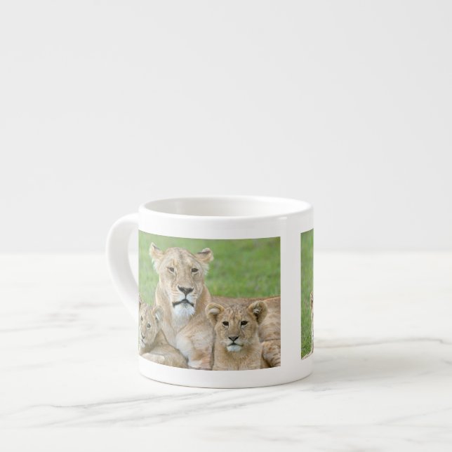 Lioness und Two Cubs, Ostafrika, Tansania, Espressotasse (Vorderseite Links)