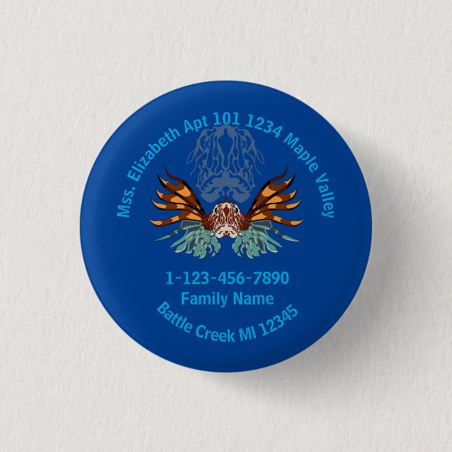 Lionfish Cartoon Lost Family Zuhause-Adresse Button (Vorderseite)