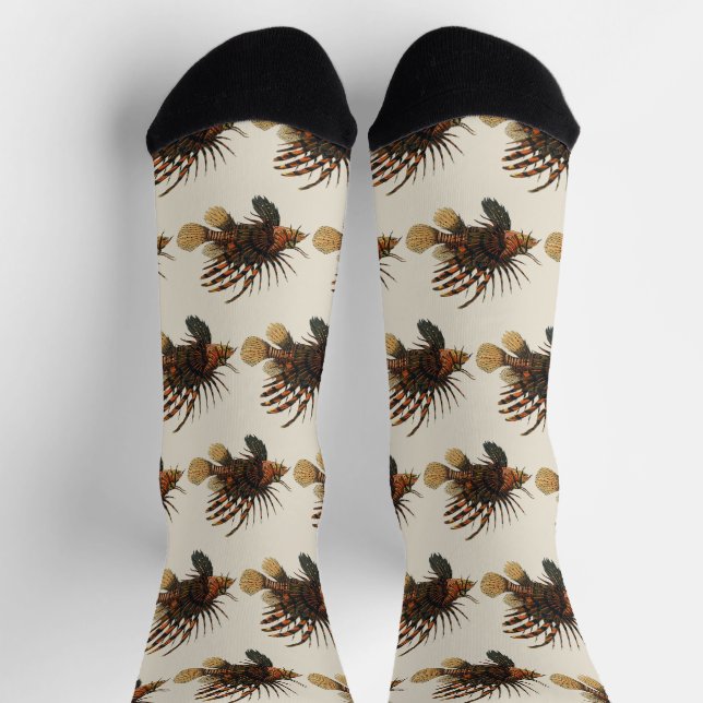 Lionfish Fish, Vintage Marine Ocean Life Animal Socken (Oben)