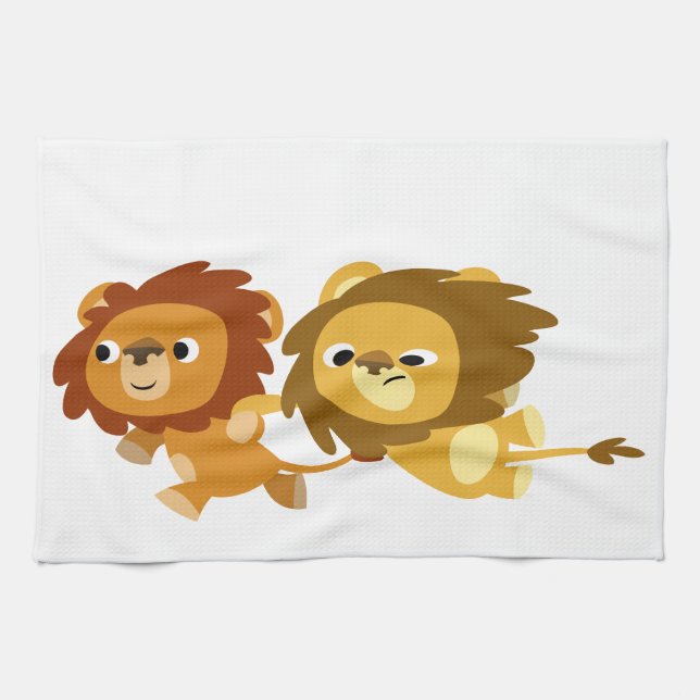 Lions caricaturaux mignons dans une serviette de c (Horizontal)