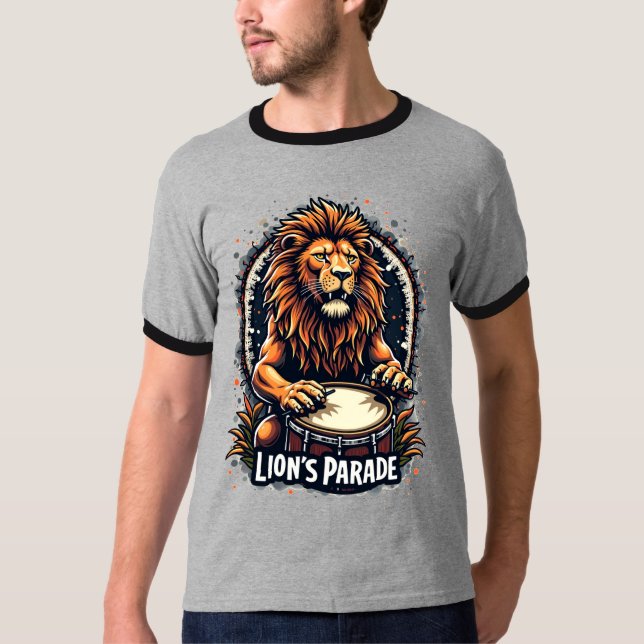 Lion's Drum Parade lustige Kunst : Majestic Lion P T-Shirt (Vorderseite)