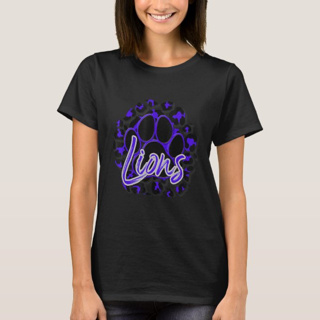 Lions Lila Black Cheetah School Sportfans T-Shirt (Vorderseite)