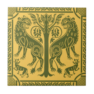 Lions médiévaux et carreaux en céramique