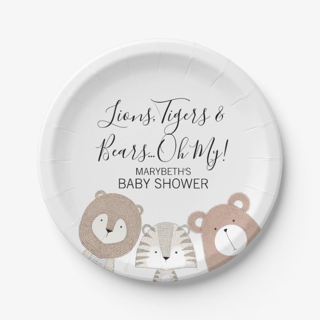 Lions Tigers Bears Animal Baby Shower Paper Plate Pappteller (Vorderseite)