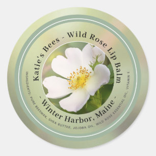Lip Balm Label mit Wilder Rose auf Sage Background Runder Aufkleber