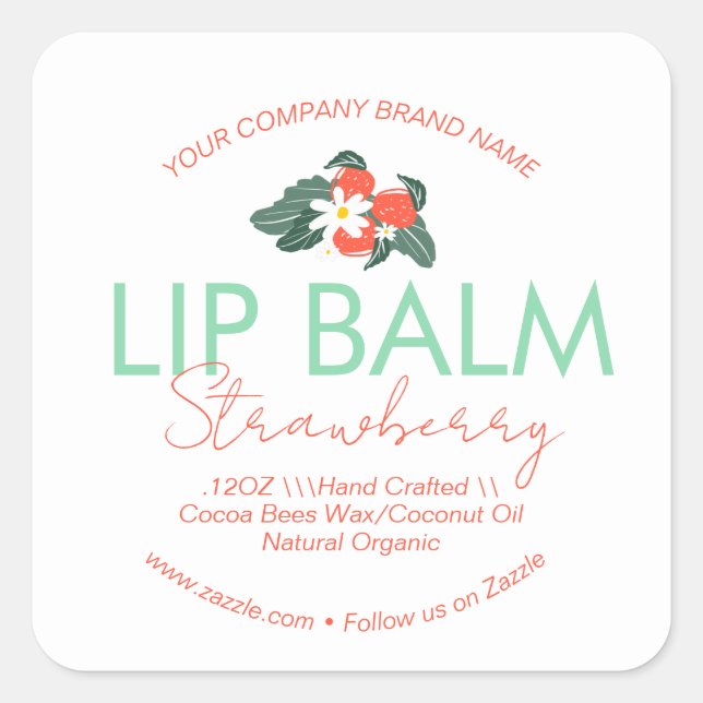 Lip Balm Scrub Business Packaging Strawberry Quadratischer Aufkleber (Vorderseite)