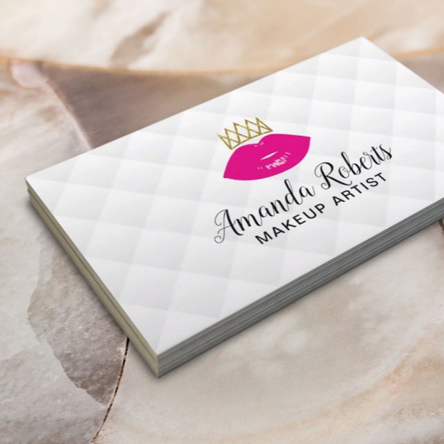Lip Boss Makeup Artist Pink Lips & Crown Modern Visitenkarte (Von Creator hochgeladen)