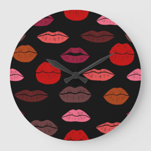 Lip print, rosa Küsse. Große Wanduhr