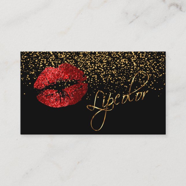 Lipcolor mit Gold Confetti & Rote Lippen Visitenkarte (Vorderseite)