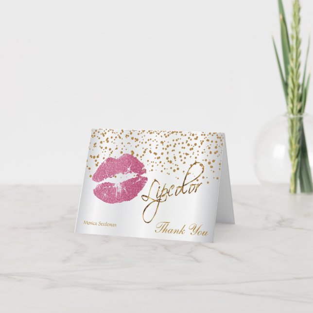 Lipcolor Pretty Pink Lips on White Satin Dankeskarte (Vorderseite)