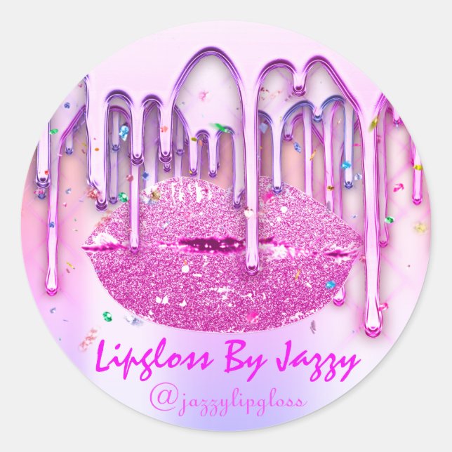Lipgloss Makeup Pink Confetti Tropfen Packung Vip Runder Aufkleber (Vorderseite)