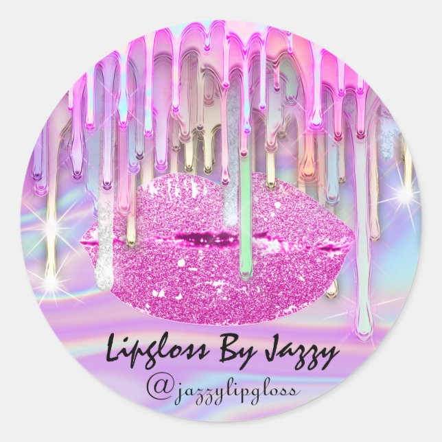 Lipgloss Makeup-Tropfen, die Pink Holograph verpac Runder Aufkleber (Vorderseite)