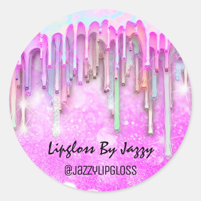 Lipgloss Makeup Tropfen Packen Pink Glitzer Runder Aufkleber (Vorderseite)