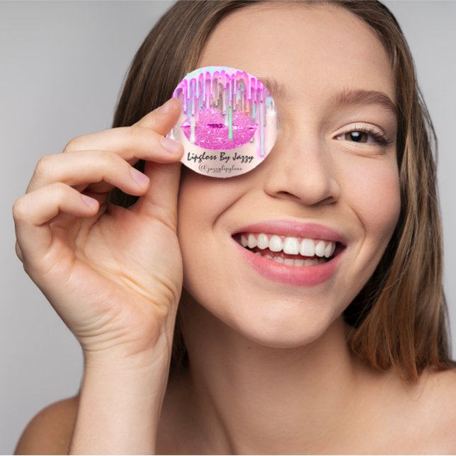 Lipgloss Makeup Tropfen Packen Pink Tropfen Rose Runder Aufkleber (Lipgloss Makeup Drips Packaging Pink Drips Rose Classic Round Sticker)