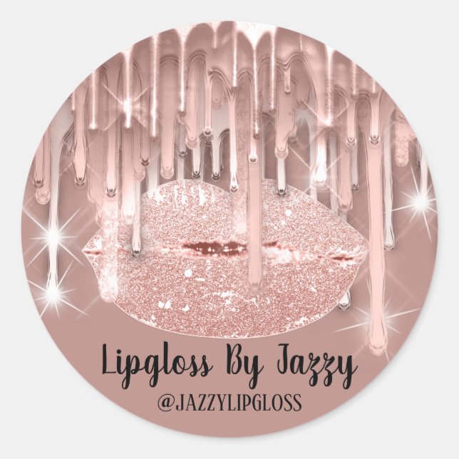 Lipgloss Makeup Tropfen Packen Rose blau Runder Aufkleber (Vorderseite)