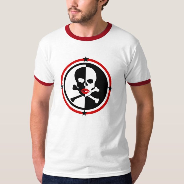 Lippen auf Schädel- u. Kreuzknochen T-Shirt (Vorderseite)