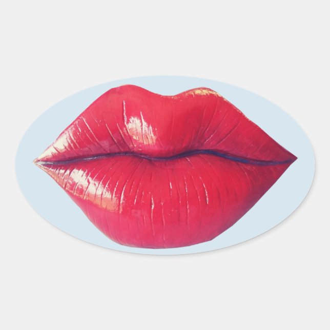 Lippen Aufkleber, große saftige rote Lippen Aufkle Ovaler Aufkleber (Vorderseite)