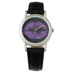Lippen des lila Glitzer Armbanduhr