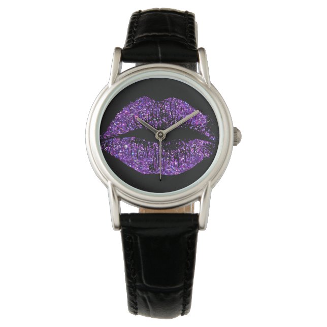 Lippen des lila Glitzer Armbanduhr (Vorderseite)
