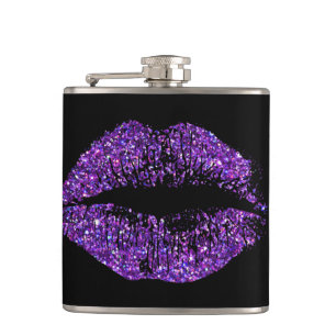 Lippen des lila Glitzer Flachmann