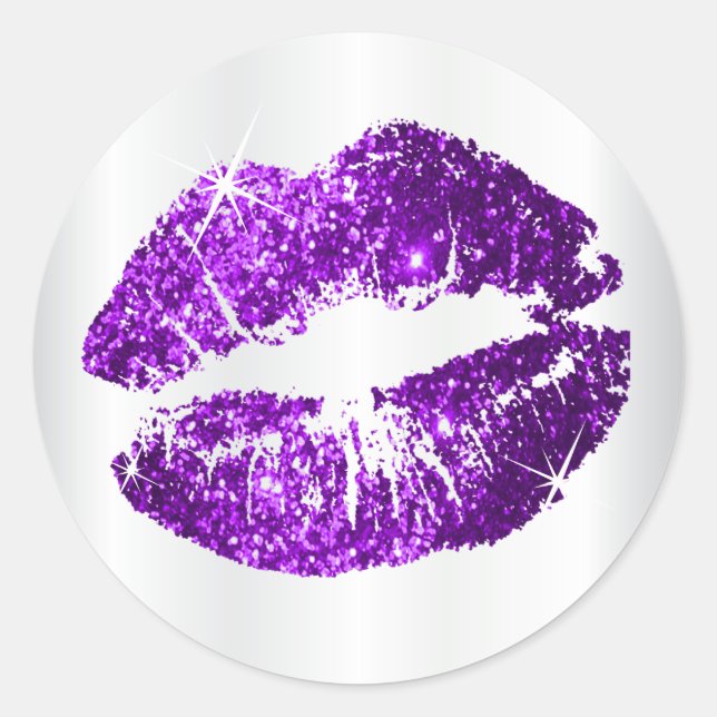 Lippen des lila Glitzer Runder Aufkleber (Vorderseite)