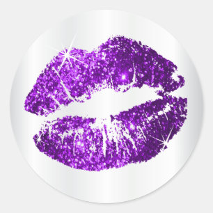 Lippen des lila Glitzer Runder Aufkleber