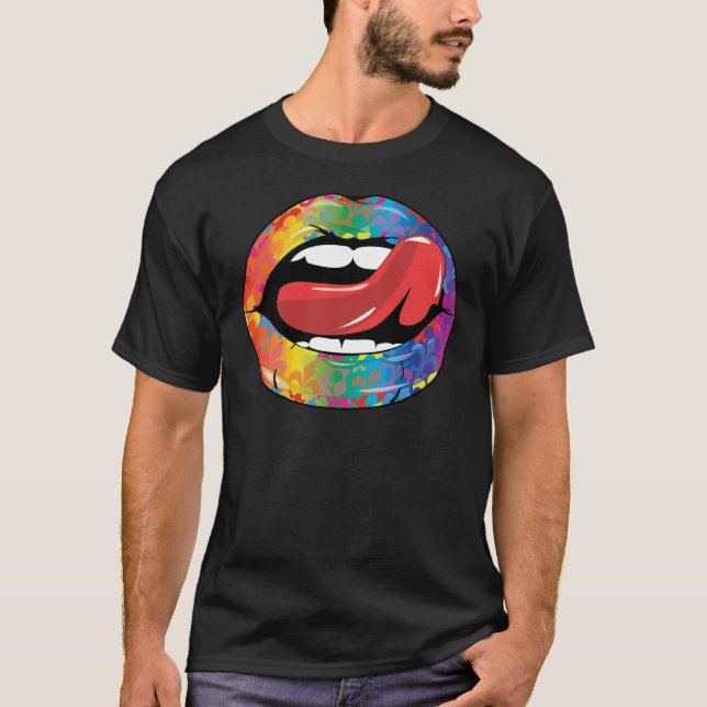 Lippen Fleur De Rainbow Licking T-Shirt (Vorderseite)
