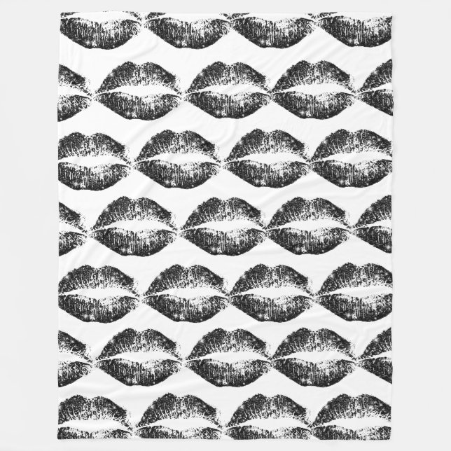 Lippen für schwarze Glitzer Fleecedecke (Vorderseite)