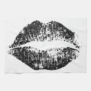 Lippen für schwarze Glitzer Küchentuch