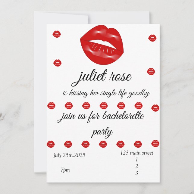 Lippen-Junggeselinnen-Abschied Einladung (Vorderseite)