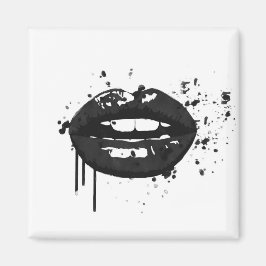 Lippen Kuss Mode Glamour Schönheit Schwarz-Weiß Magnet