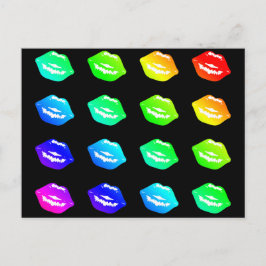 Lippen Küssen Farbenfrohe Regenbogenfarben Lipstic Postkarte