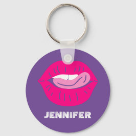 Lippen Magenta und Lila Personalisiert Schlüsselanhänger