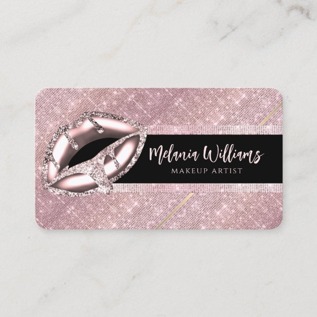 Lippen Makeup Artist Trendy Black Rose Gold Glitze Visitenkarte (Vorderseite)