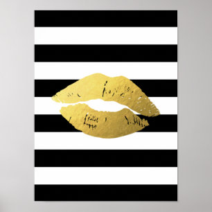 Lippen mit Schwarz-weißen Streifen Poster