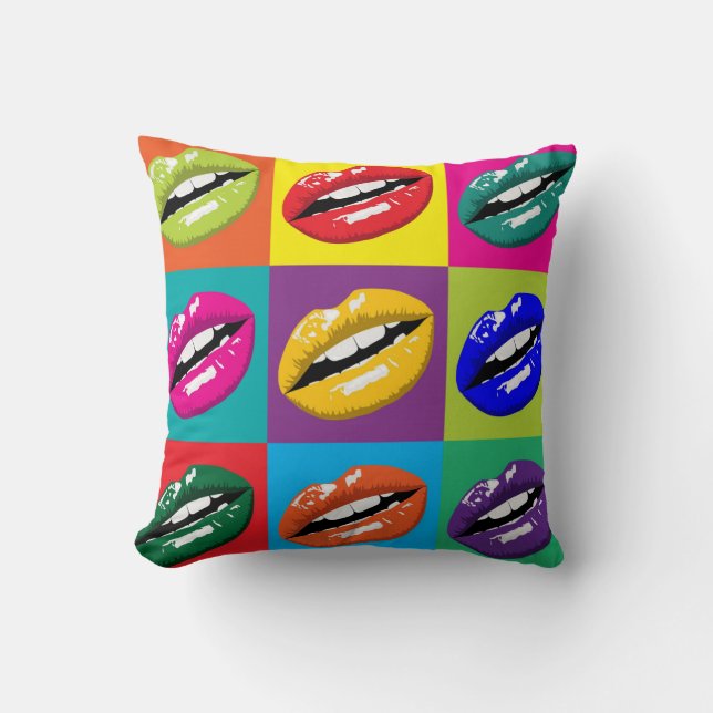 Lippen Pop Art Quadrate große Drucke Kissen (Vorderseite)