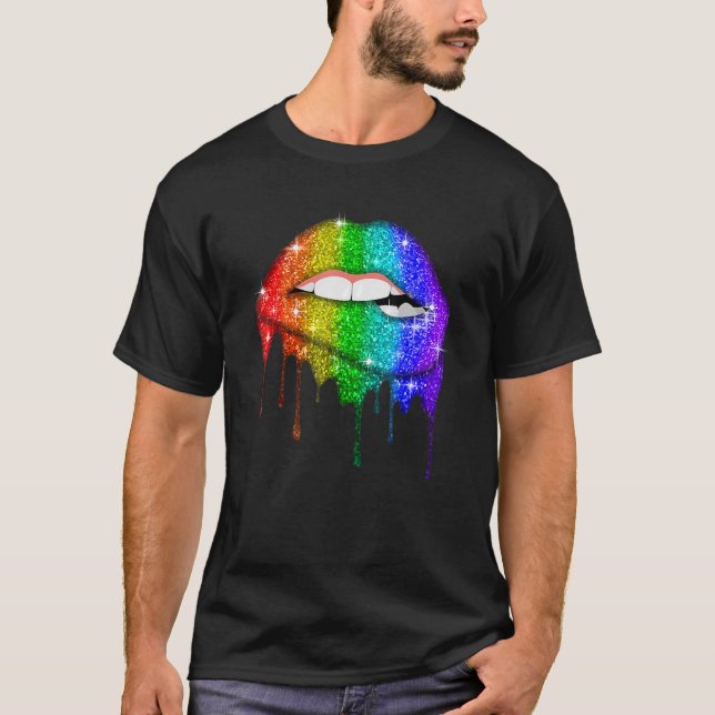 Lippen Rainbow Lips Pride Gay Homosexuell Lesbian  T-Shirt (Vorderseite)