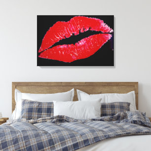 Lippen (rot) auf schwarzen Hintergrund Wrapped Can Leinwanddruck