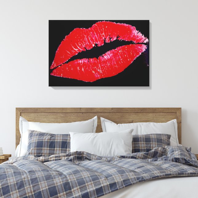 Lippen (rot) auf schwarzen Hintergrund Wrapped Can Leinwanddruck (Insitu (Schlafzimmer))