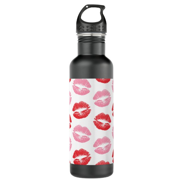 Lippen, rot und rosa, Lippenmuster, Lippenstift, K Edelstahlflasche (Vorderseite)