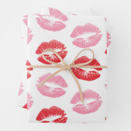 Lippen, rot und rosa, Lippenmuster, Lippenstift, K Geschenkpapier Set